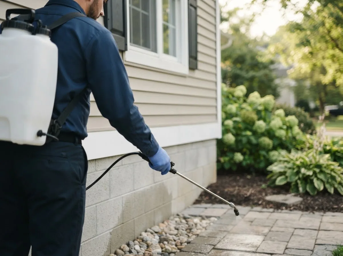 Pest control technician inspecting a home in Meddybemps, ME